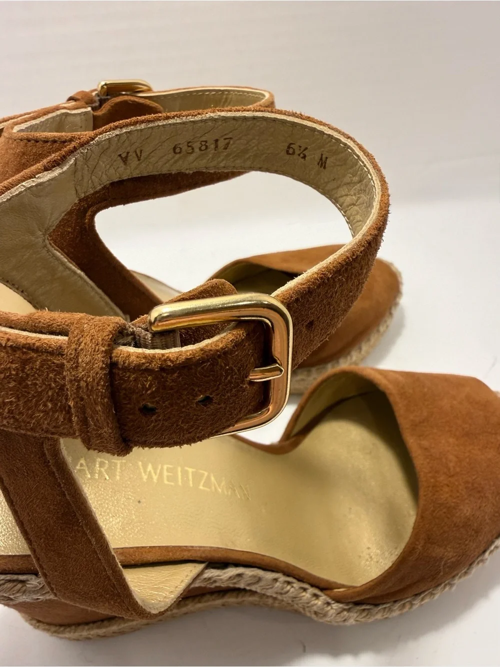 Stuart Weitzman Cognac Suede Espadrille Wedge Sandals Women’s Size 6.5